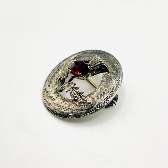 Dainty Vintage Sterling Silver and Amethyst Thistle Brooch - Picture 2 of 9